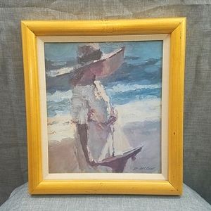 VTG Dan McCaw woman with a sailboat- signed, framed